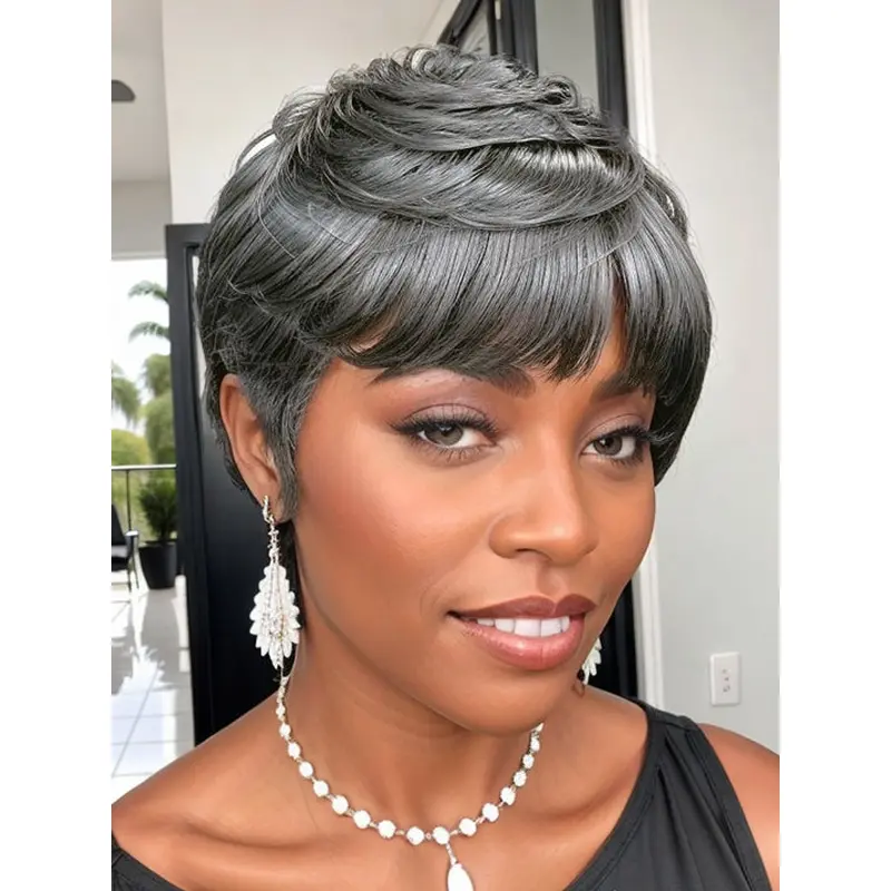 Gray Wigs African American Salt And Pepper Wavy Lace Front Wigs