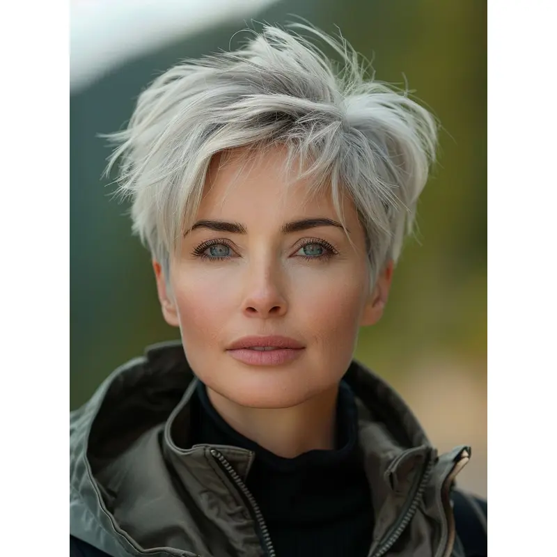 Grey Hair Wigs Short Straight Synthetic Boycuts 6" Lace Front Wigs