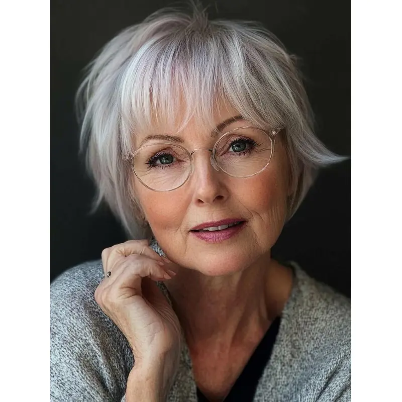 Human Hair Grey Wigs 8" Short Straight Lace Front Wigs