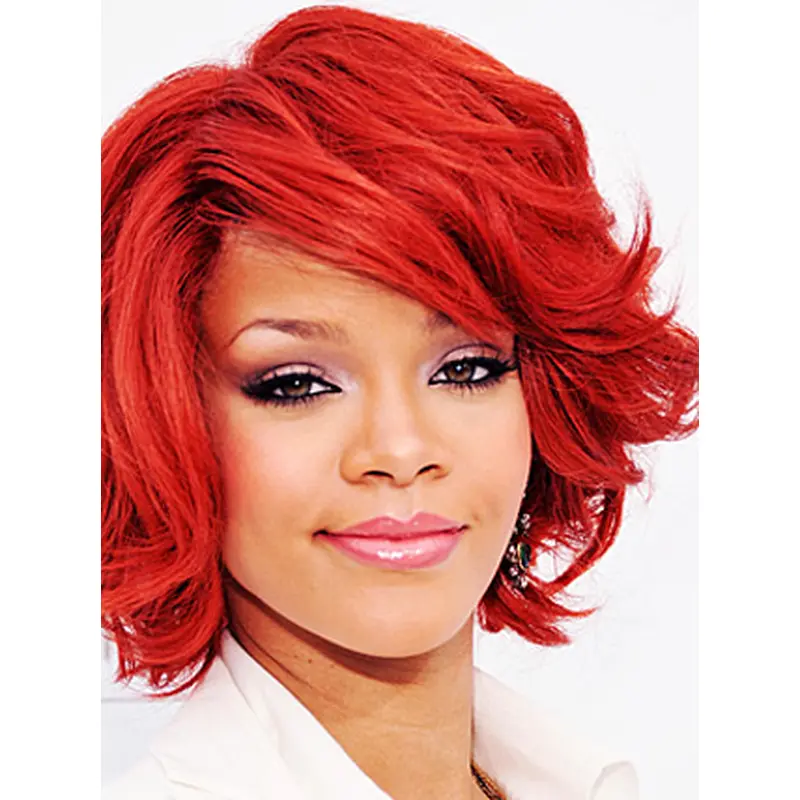 Light Red Chin Length Wavy Mono Wigs