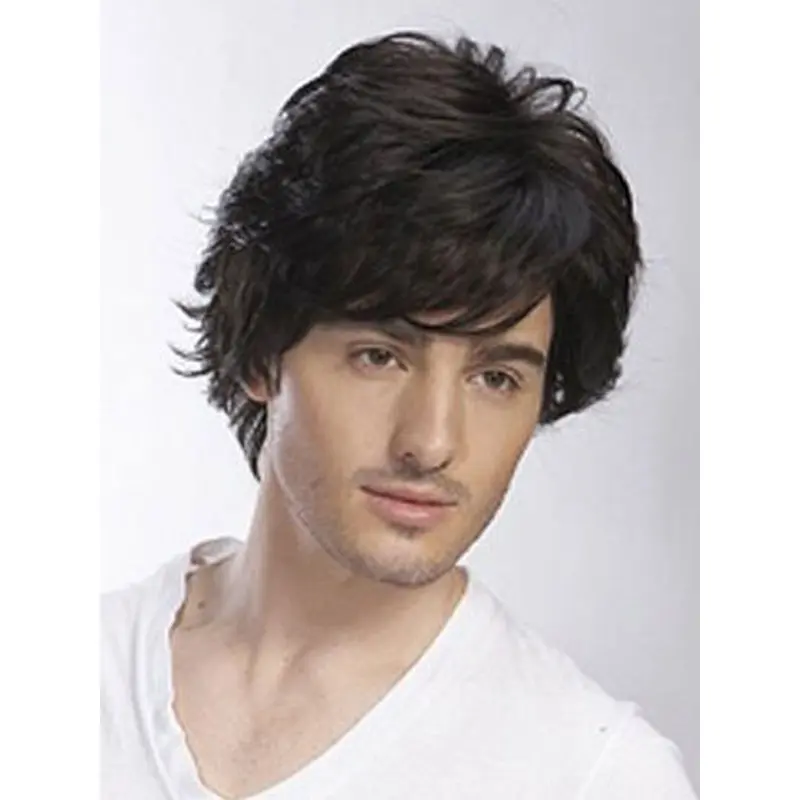 Shining Black Wavy Short Men Wigs