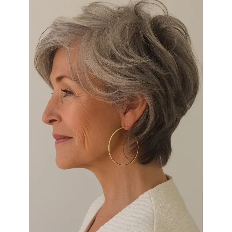 Short Grey Hair Wigs Lace Front Layered 6" Wavy Wigs