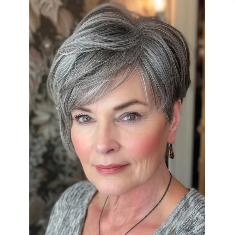 Short Grey Wigs For Ladies With Bangs Straight Lace Front Wigs