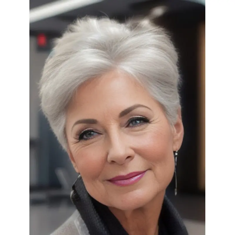 Silver Grey Human Hair Wigs Short Boycuts Lace Front 6" Straight Wigs