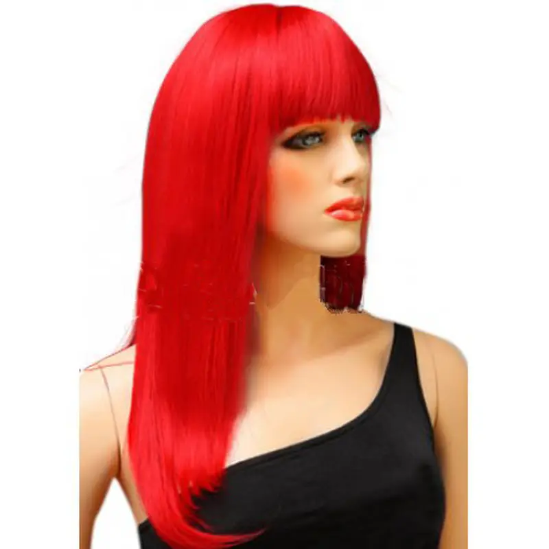 Smooth Long Straight With Bangs Red Lace Front Synthetic Wigs
