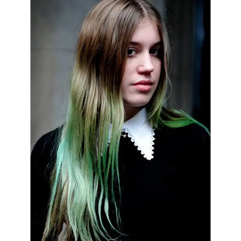24 Inches Straight Sepia to Green Human Hair Full Lace Ombre Wigs