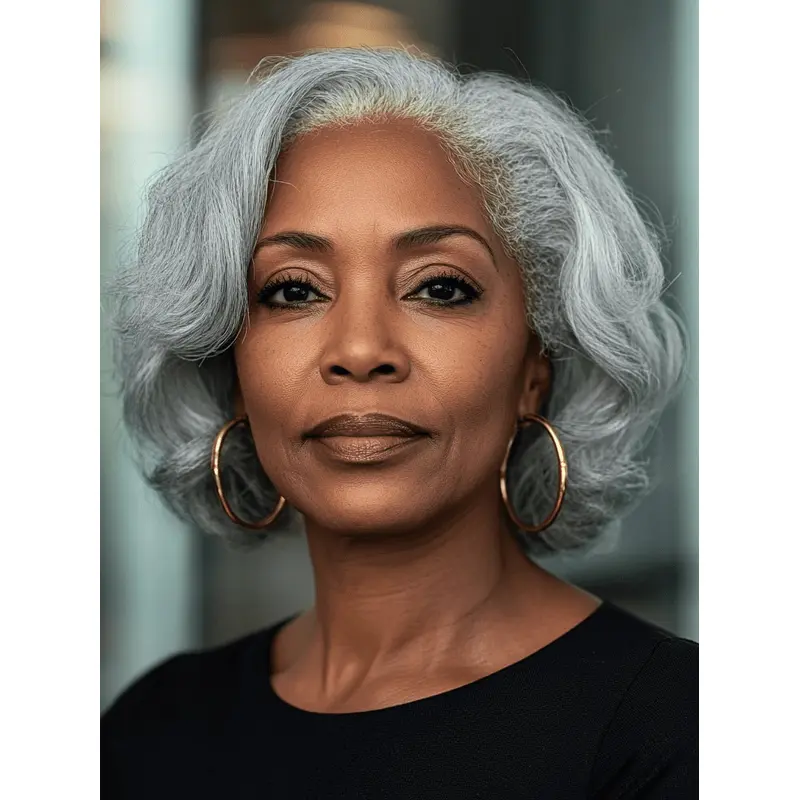 African American Gray Wigs Bobs Chin Length Wavy Wigs