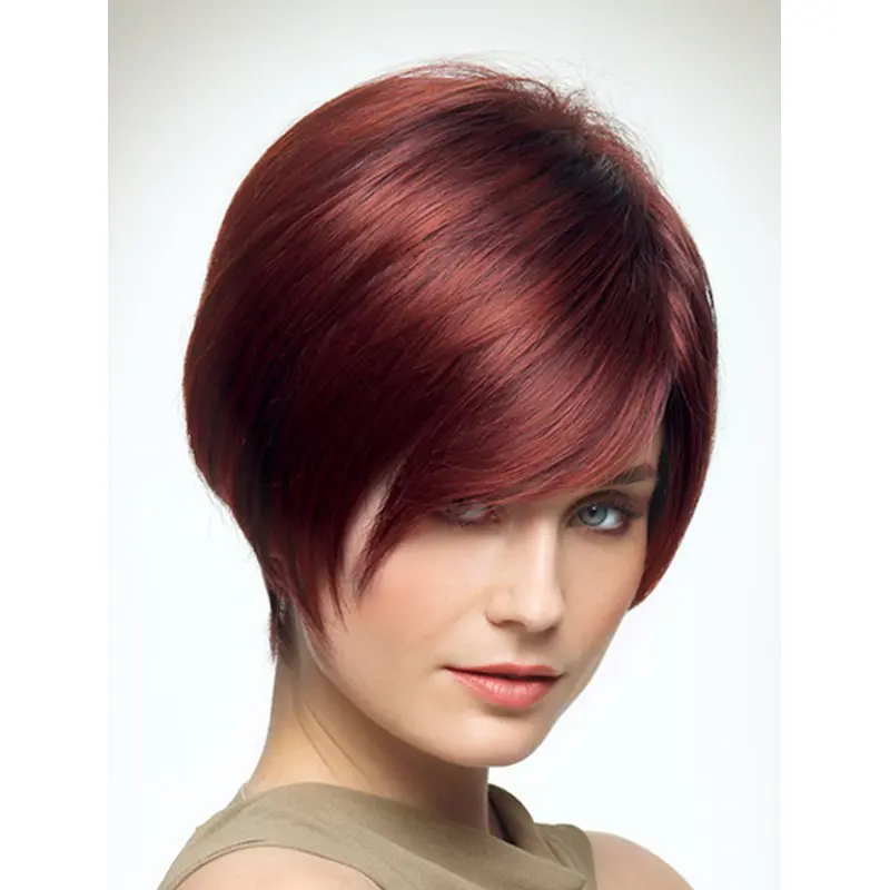 Red Good With Bangs Straight Short Wigs