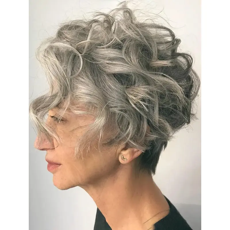 Short Grey Wigs For Sale Lace Front Curly Without Bangs 6" Wigs