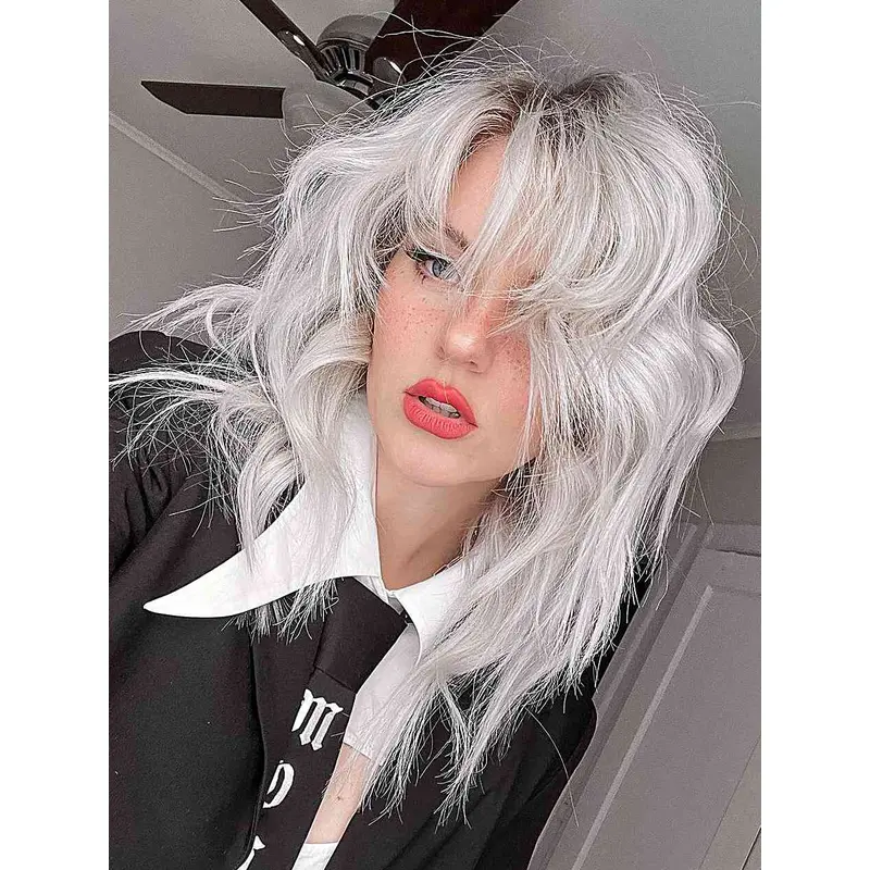 Silver Grey Lace Front Wig 16" Long Wavy Wigs