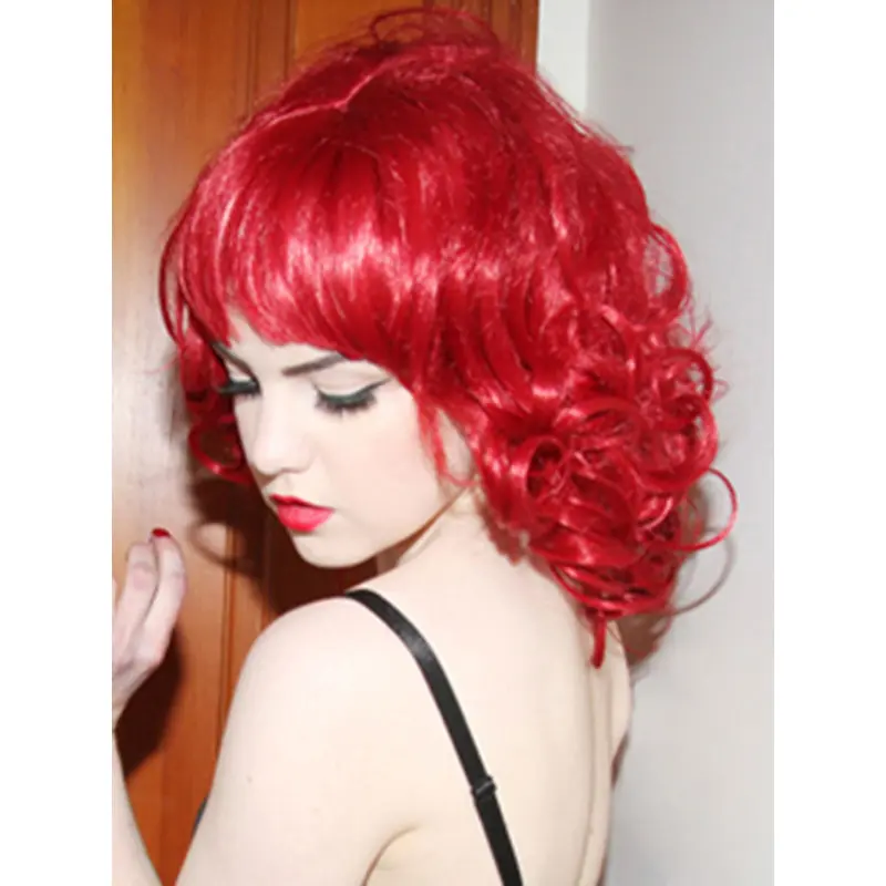 14 Inches Shoulder Length Red Curly Lace Front Remy Human Wigs