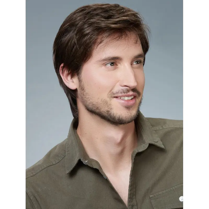 4" Straight Brown 100% Hand-Tied Synthetic Cropped Popular Men Wigs