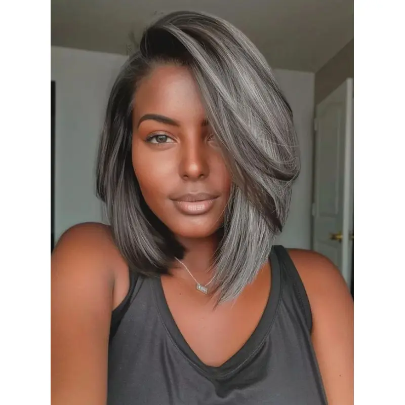 Gray Wigs African American Layered Shoulder Length Straight Wigs
