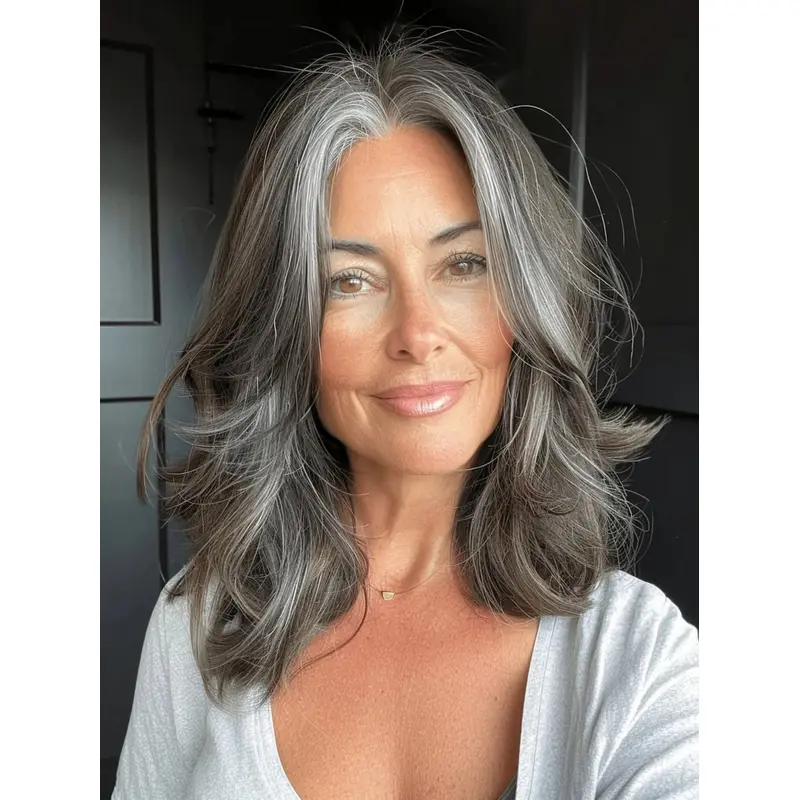 Long Grey Wig Straight Synthetic 16" Without Bangs Lace Front Wigs