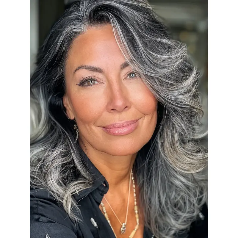 Old Lady Grey Hair Wig 16" Layered Wavy Synthetic Wigs