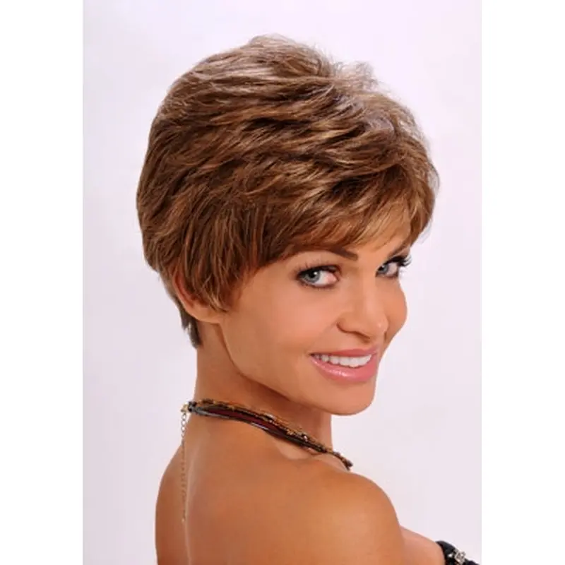 Refined Auburn Wavy Cropped Synthetic Wigs