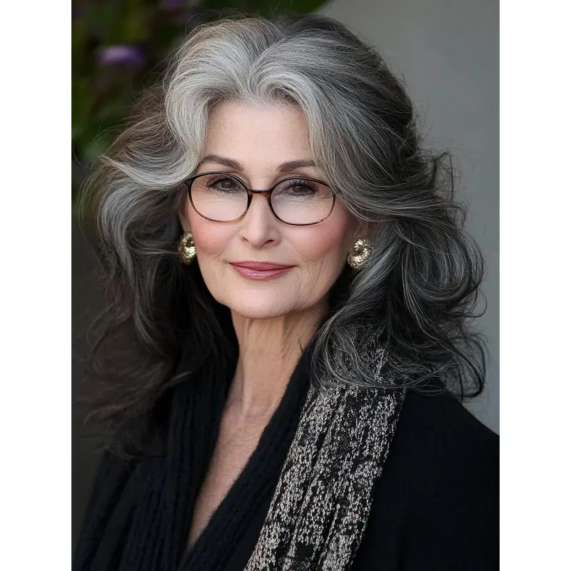 Salt And Pepper Grey Wigs Synthetic Monofilament 16" Wavy Wigs