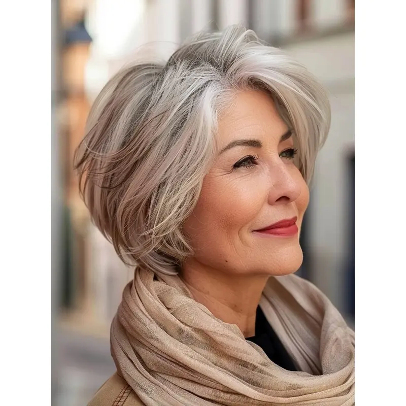 Short Grey Wigs Straight Bobs Synthetic Lace Front 8" Wigs