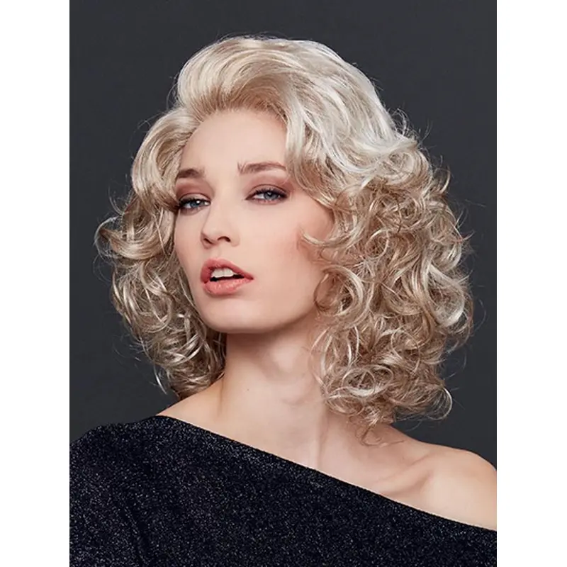 12" Shoulder Length Curly  Blonde Synthetic Without Bangs Natural Lace Front Wigs