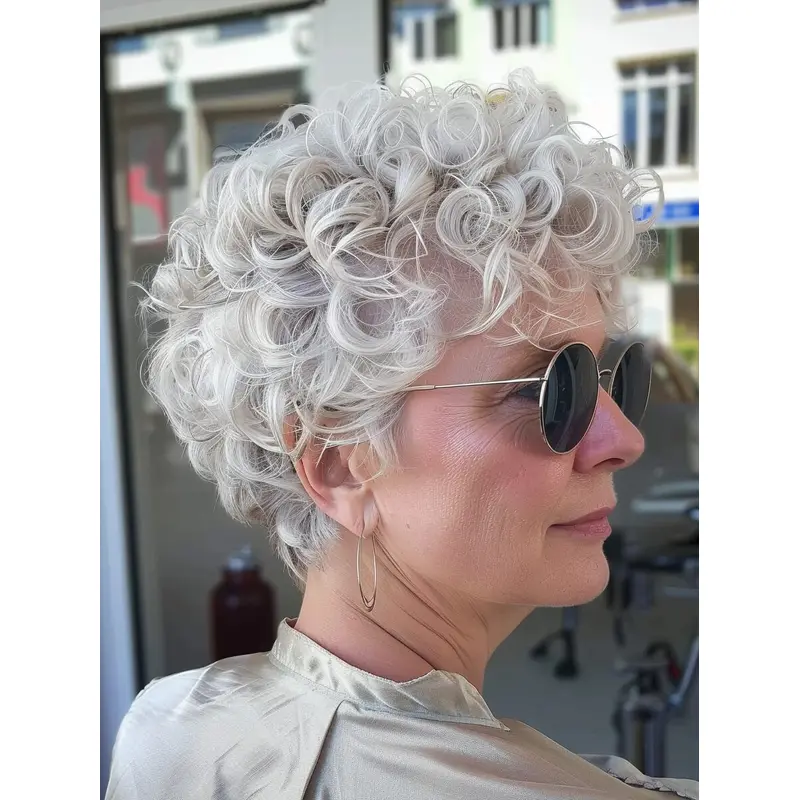 Grey Curly Wigs Monofilament Synthetic 10" Bobs Chin Length Wigs