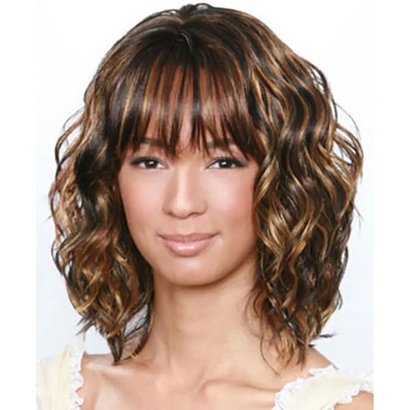 Online Brown Curly Shoulder Length African American Wigs