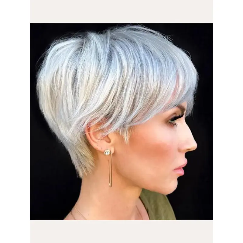 Short Grey Wig Lace Front Cropped Straight Synthetic Boycuts Pixie Wigs