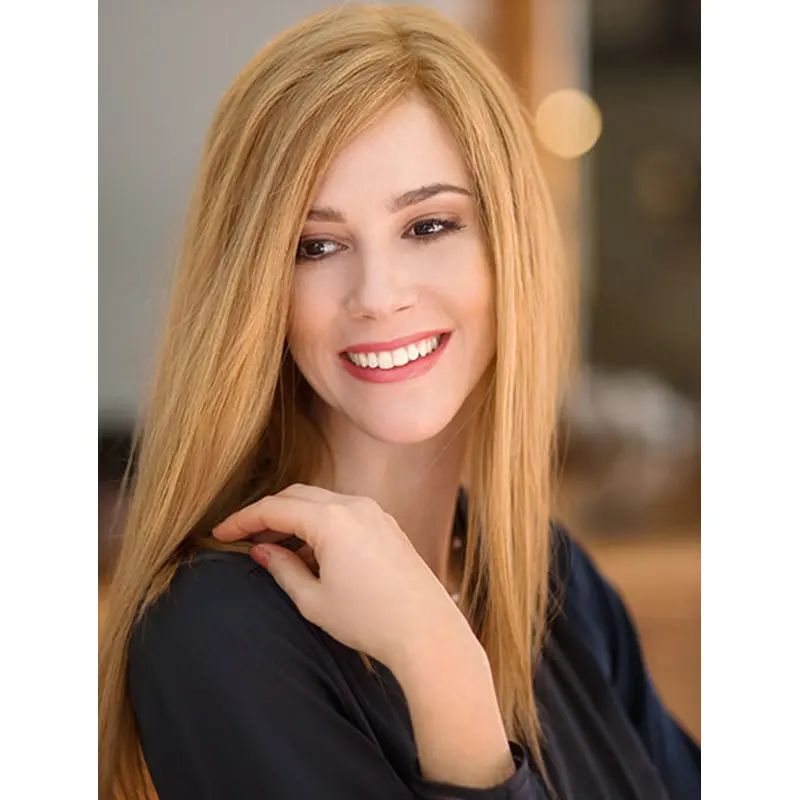 16" Long Straight Blonde Layered Sassy Hand Tied Wig