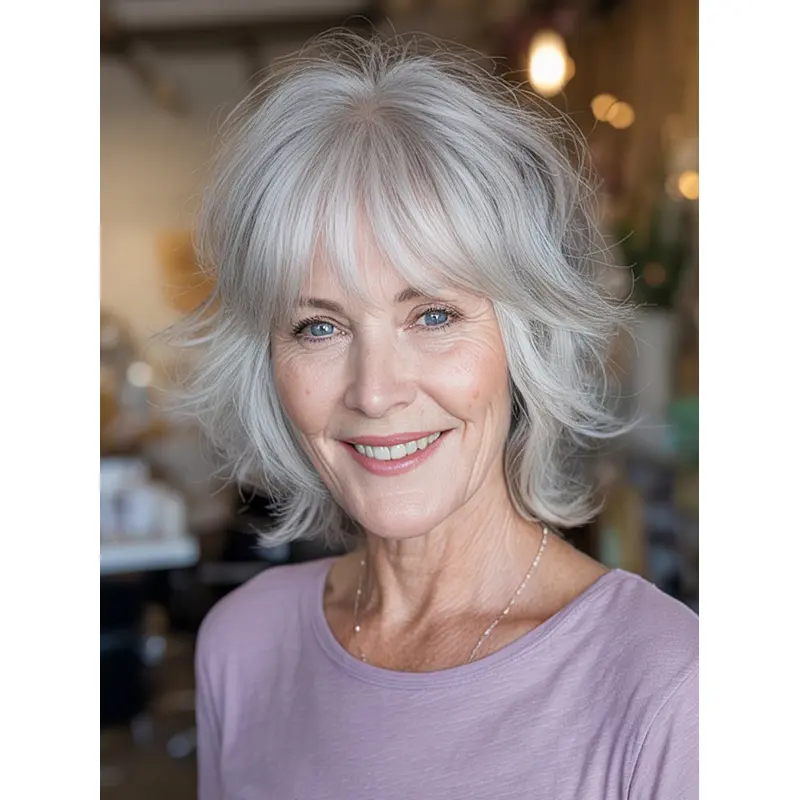 Grey Lace Wig 12" Wavy Shoulder Length Synthetic Wigs