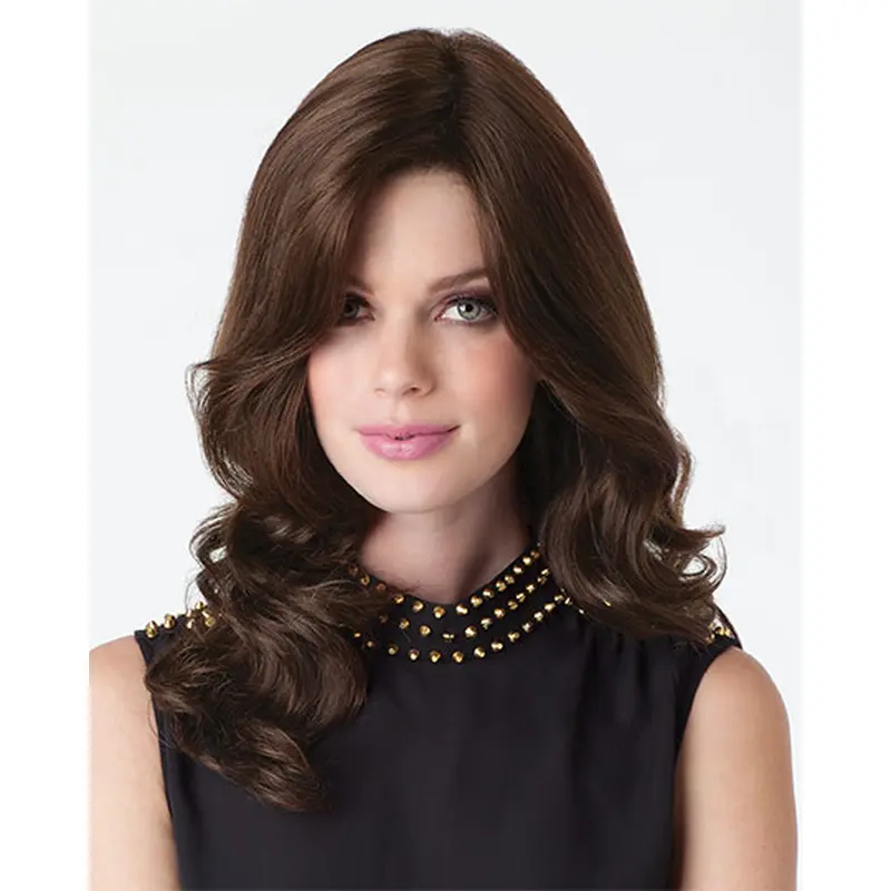 Pleasing Brown Wavy Long Human Hair Wigs
