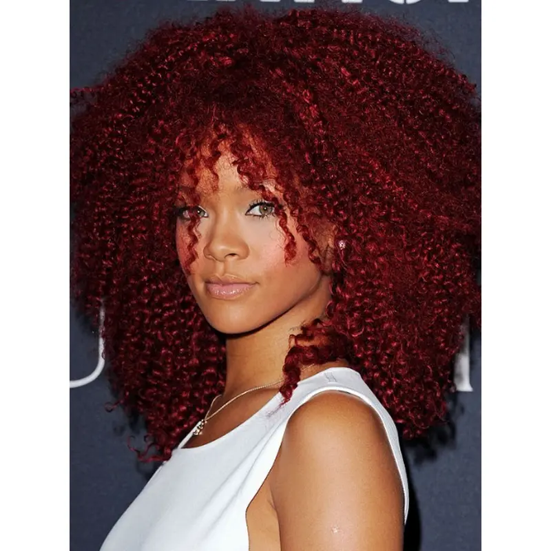 Rihanna Diva Long Kinky Curly Hairstyle Lace Human Hair Wig 18 Inches