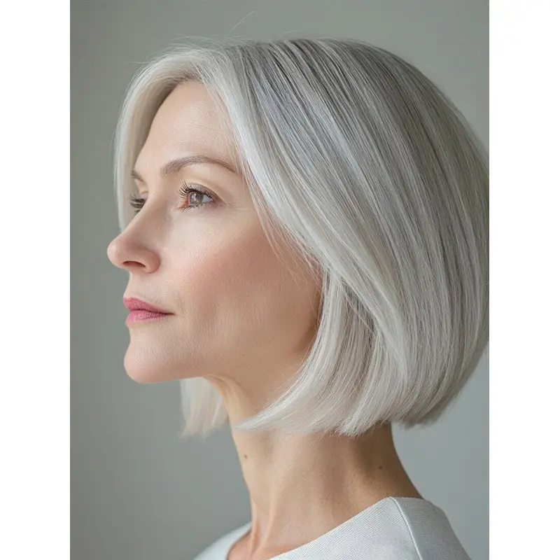Wigs Grey Hair Straight Remy Human Hair Lace Front Bobs 12" Shoulder Length Wigs