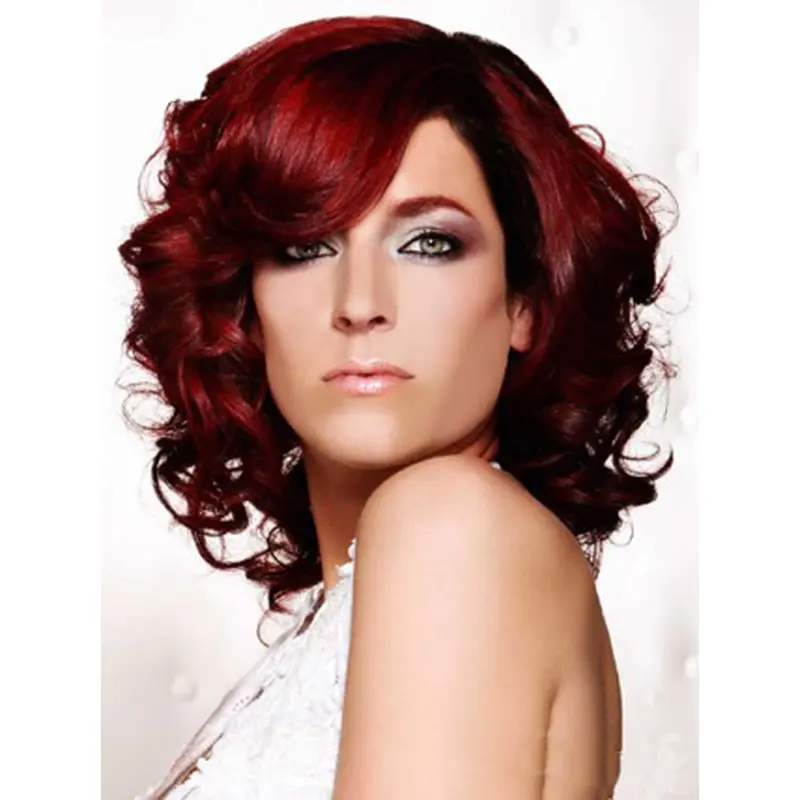 14 Inches Curly Dark Red Lace Front Human Wigs