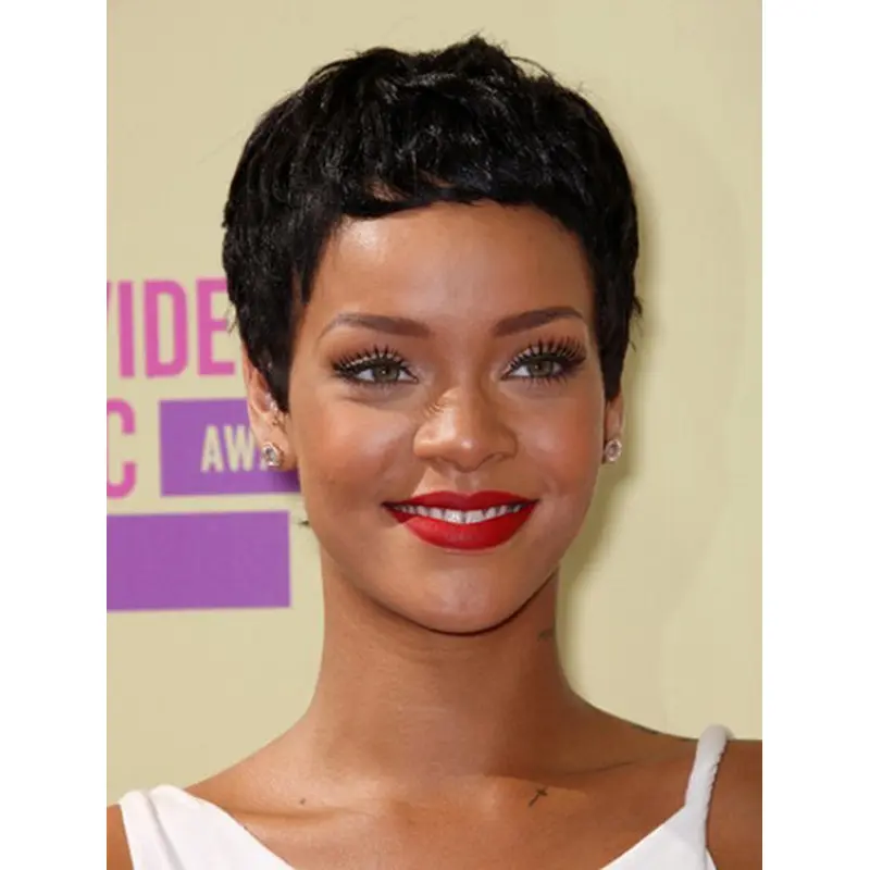 Black 6" Wavy Boycuts Cropped Rihanna Wigs