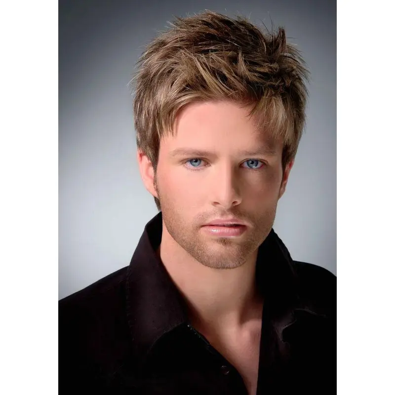 Brown Straight Remy Human Hair Ideal Men Wigs