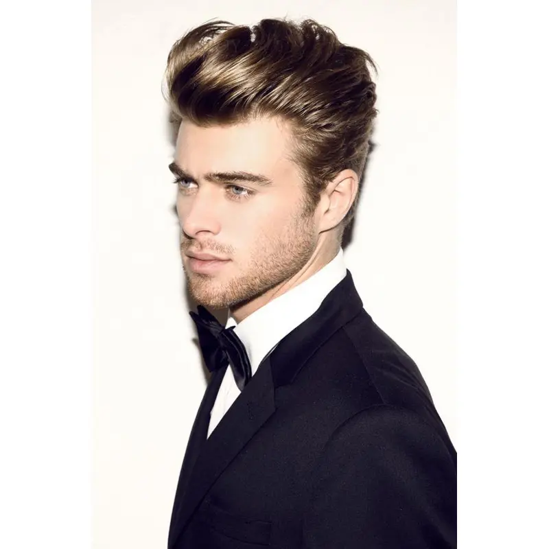 Brown Straight Remy Human Hair Modern Men Wigs