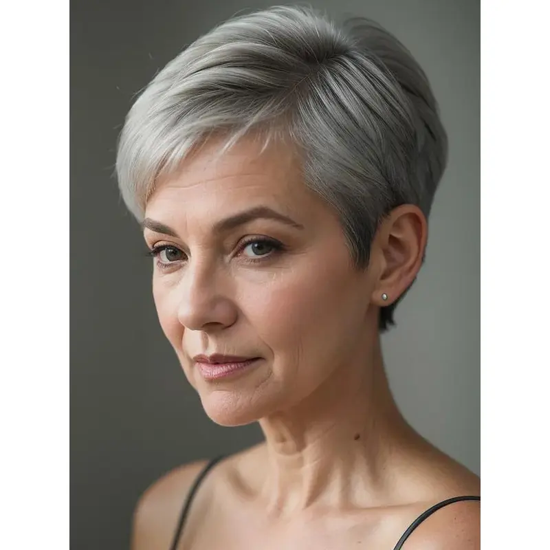 Grey Human Hair Wigs For Ladies Boycuts Straight Monofilament Wigs