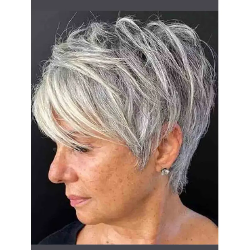 Human Hair Grey Wigs Boycuts Straight Monofilament Wigs