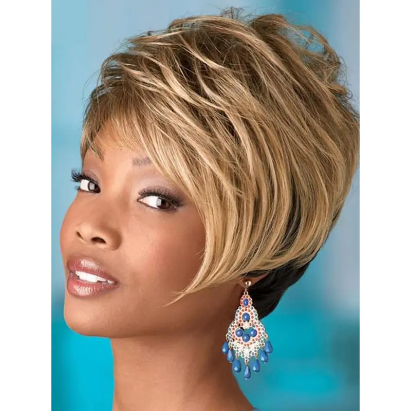 Popular Blonde Wavy Short African American Wigs