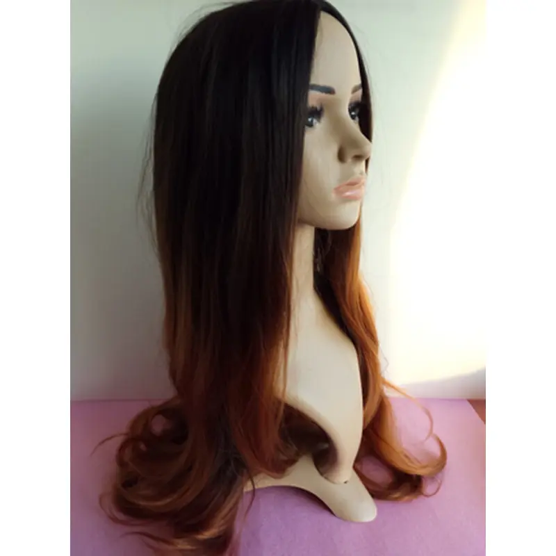 Suitable 24 Inch long Wavy Style Lace Front 100% Remy Hair Ombre Wigs