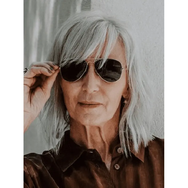 Synthetic Grey Wigs Straight 12" Monofilament Shoulder Length Wigs