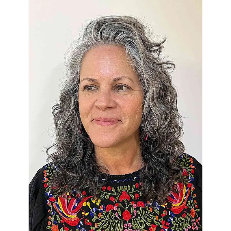Wigs Medium Length Curly Lace Front Grey Wigs Synthetic Layered Wigs