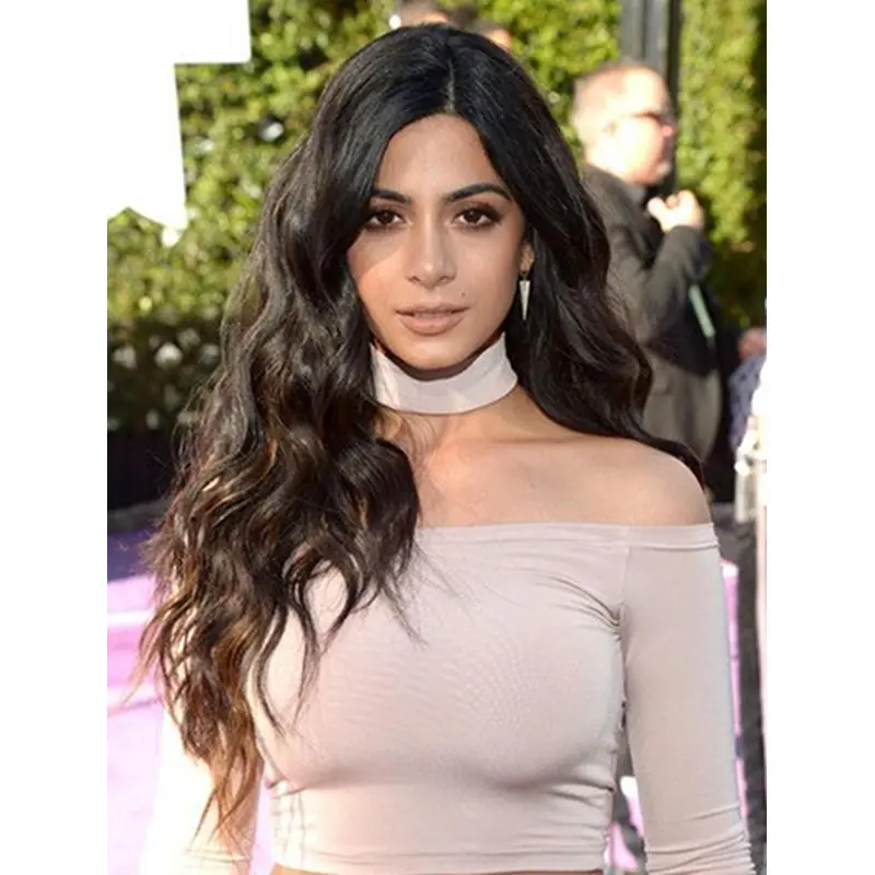 24" Lace Front Long Black Layered Emeraude Toubia Wigs