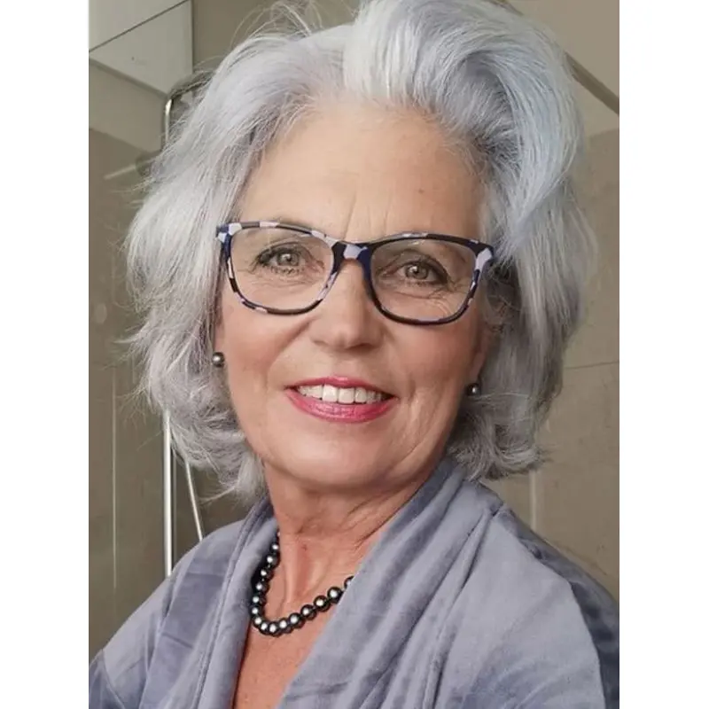 Lace Front Grey Human Hair Wigs Without Bangs 10" Chin Length Wigs