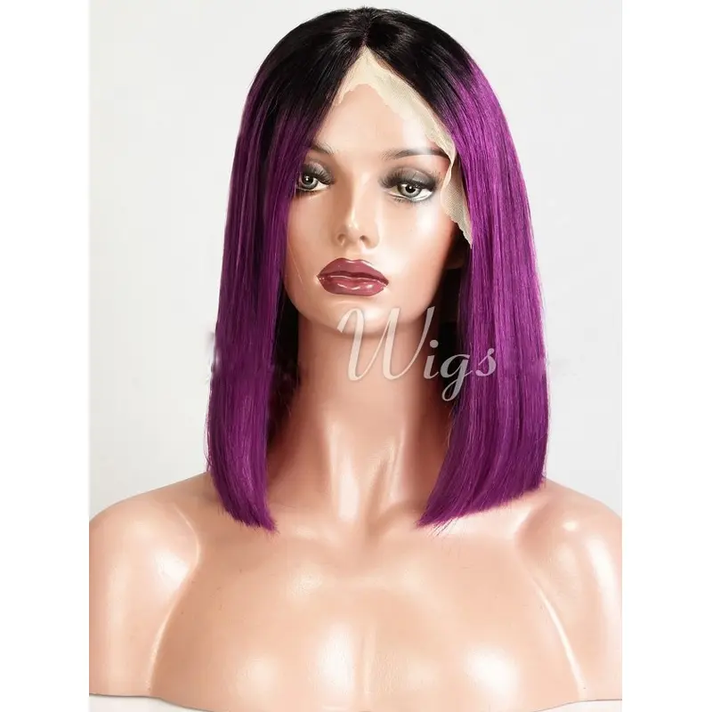 14" Indian Remy Hair Chin Length Straight Two Tone Wigs