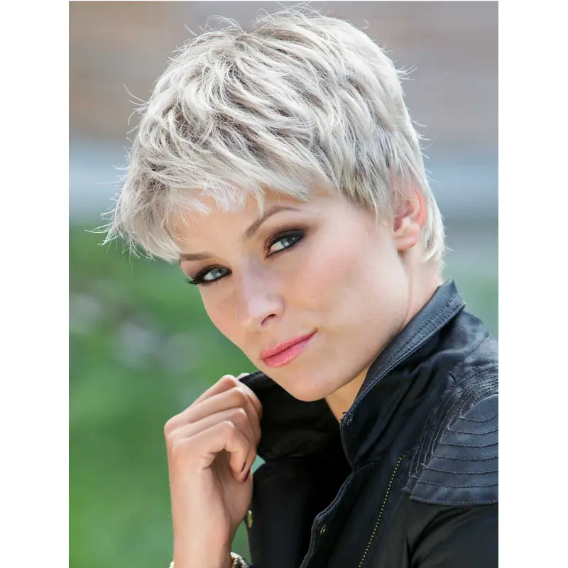 Discount Lace Front Cropped Synthetic Grey Wigs