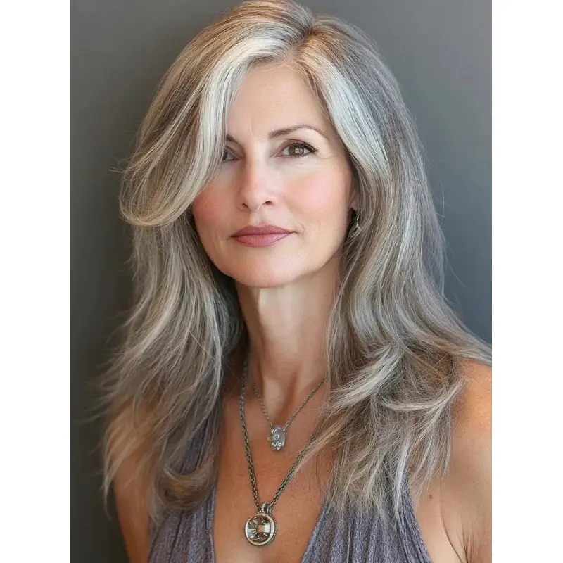 Grey Human Hair Wigs For Sale 16" Long Wavy Monofilament Wigs