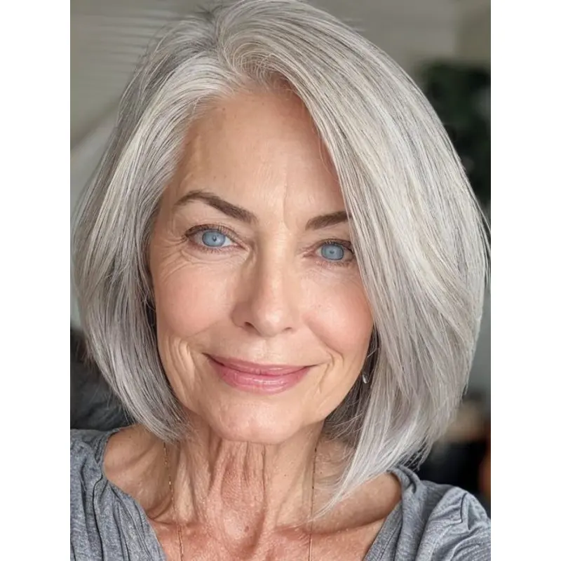 Short Grey Wigs For Older Ladies Synthetic 10" Lace Front Wigs