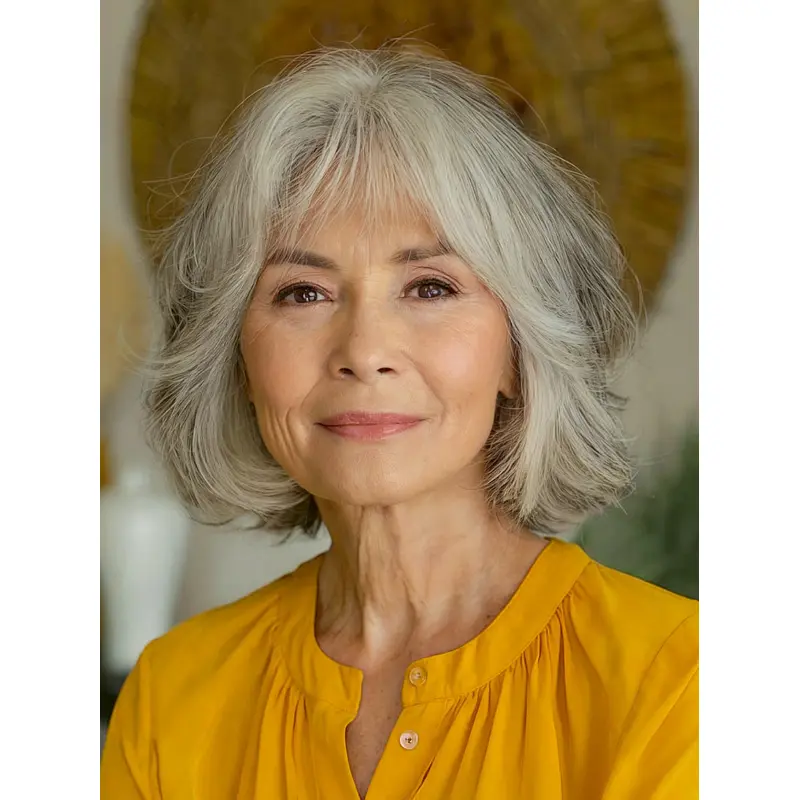 Grey Bob Style Wigs 10" Wavy Layered Chin Length Wigs