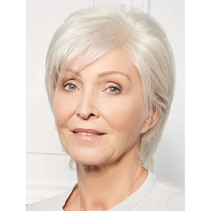 Straight Monofilament Grey Synthetic 10" Layered Short Wig