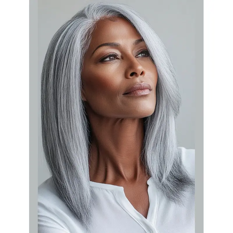 African American Bob Wigs 14" Straight Silver Wigs